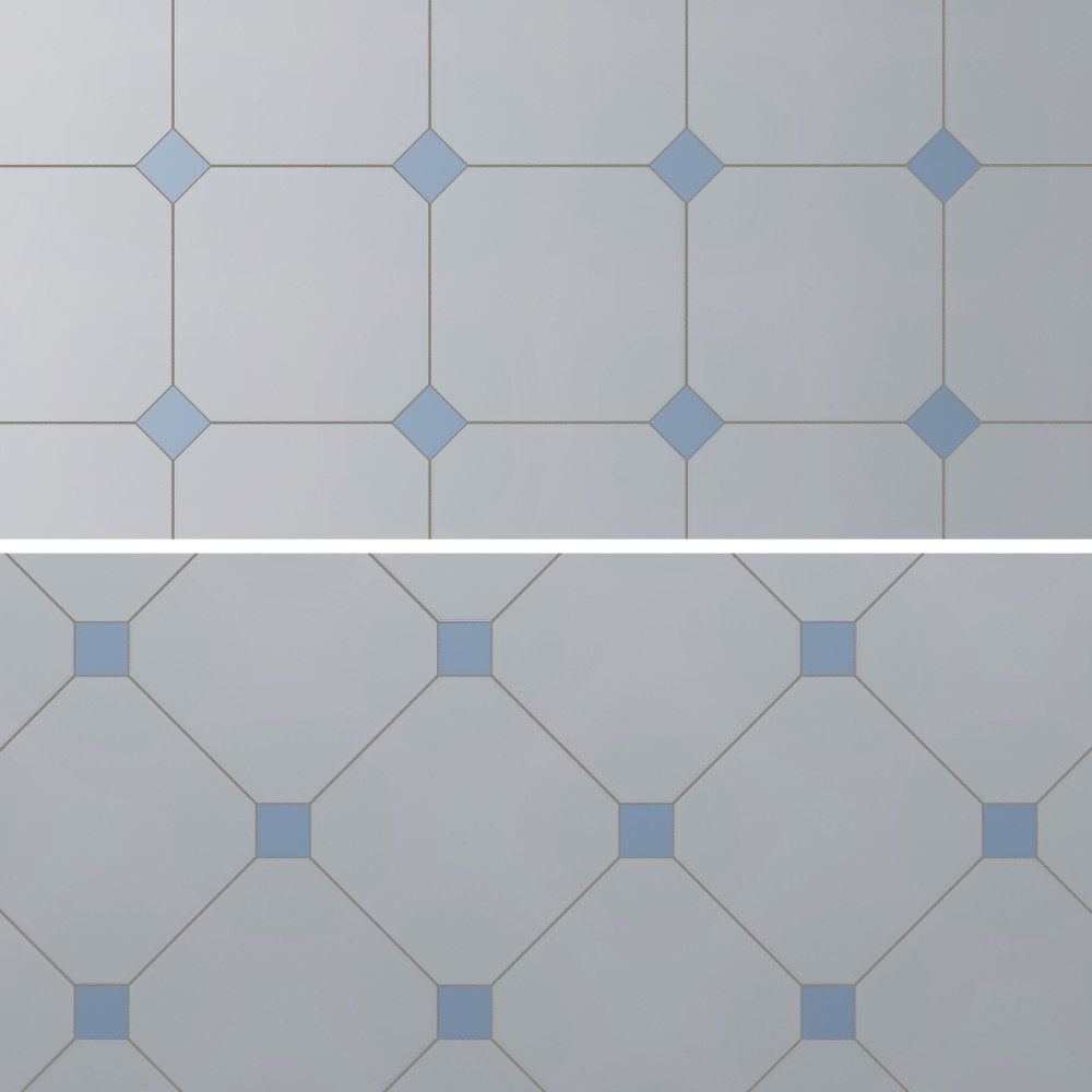 Vaudeville Octagon Humo with Taco Azzuro 7-7/8 in. x 7-7/8 in. Porcelain Floor and Wall Tile