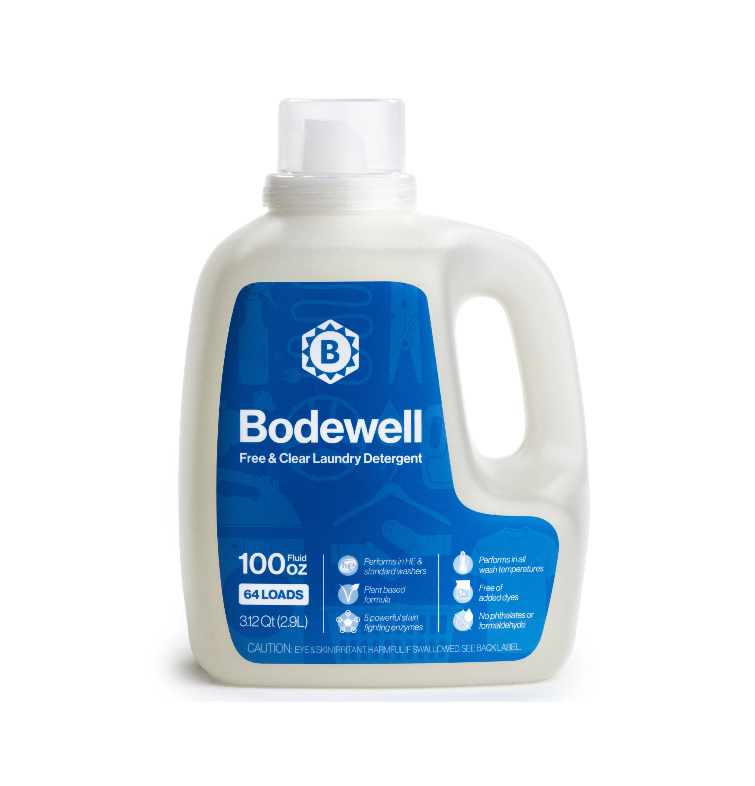 Bodewell Free & Clear Liquid Laundry Detergent, 100 oz- 64 Loads &mdash; Model #: BCDH100BLNUA