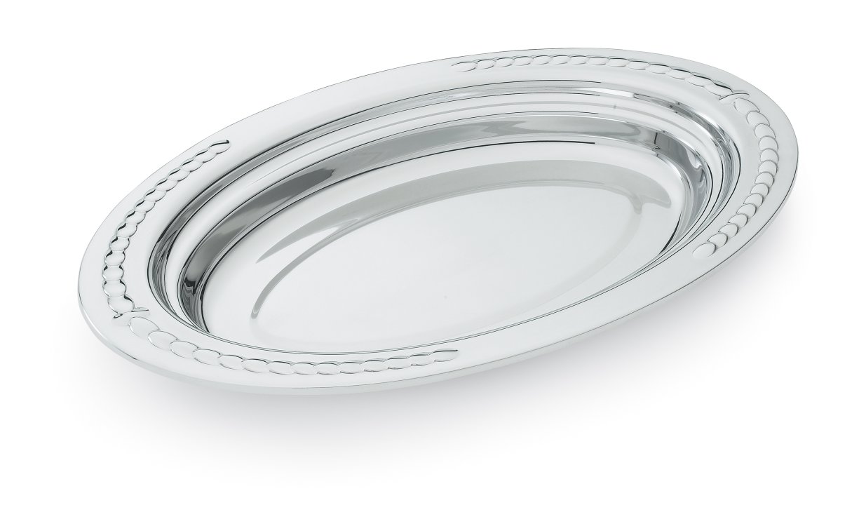 Half-size 2-inch-deep Miramar® oval stainless steel decorative pan