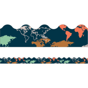 Let's Explore World Map Scalloped Border, 39 Feet