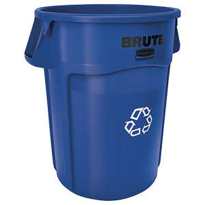 Rubbermaid Commercial, VENTED BRUTE®, Recycling, 44gal, Resin, Blue, Round, Receptacle