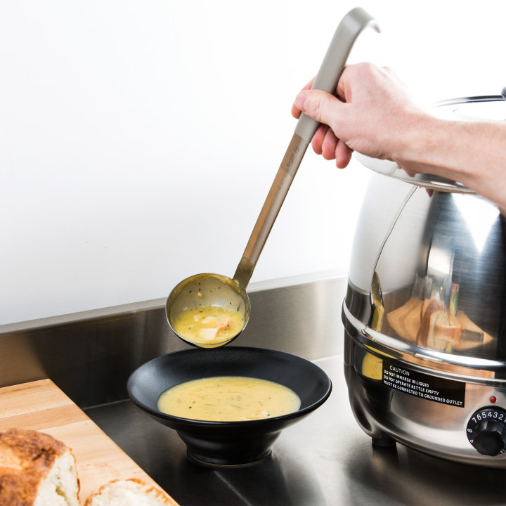4-ounce one-piece heavy-duty stainless steel ladle with gray Kool-Touch® handle