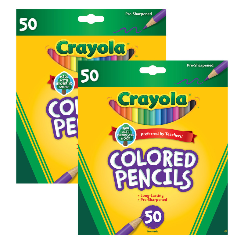 Colored Pencils, Full Length, Assorted Colors, 50 Per box, 2 Boxes