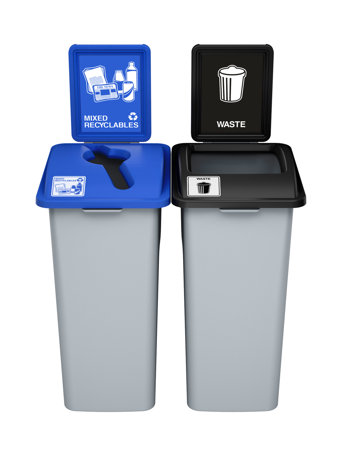 WASTE WATCHER – Double – Kit – Xl – Mixed Recyclables-Waste – Mixed-Full – Grey-Blue-Black