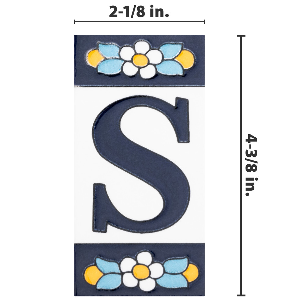 Sevillano Flora Address Letters S 2-1/8 in. x 4-3/8 in. Ceramic Wall Trim