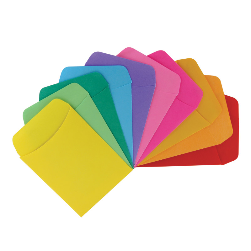 Self-Adhesive Library Pockets, 3.5" x 4.875", 10 Colors, Pack of 30