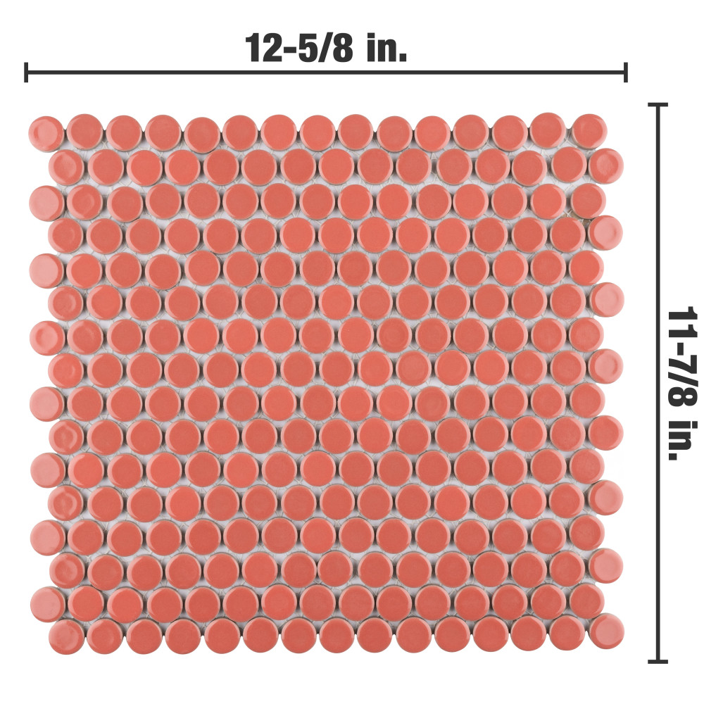 Hudson Penny Round Vermilio 11-7/8 in. x 12-5/8 in. Porcelain Mosaic Tile