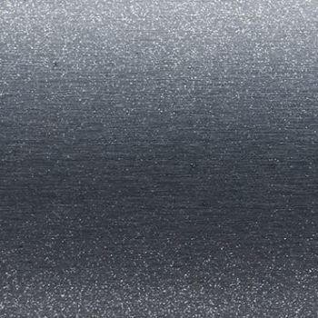Brushed metallic surface with fine horizontal grain and small bright speckles — scattering diffuse light across the plane — macro close-up with even, cool-toned lighting, no other features visible.