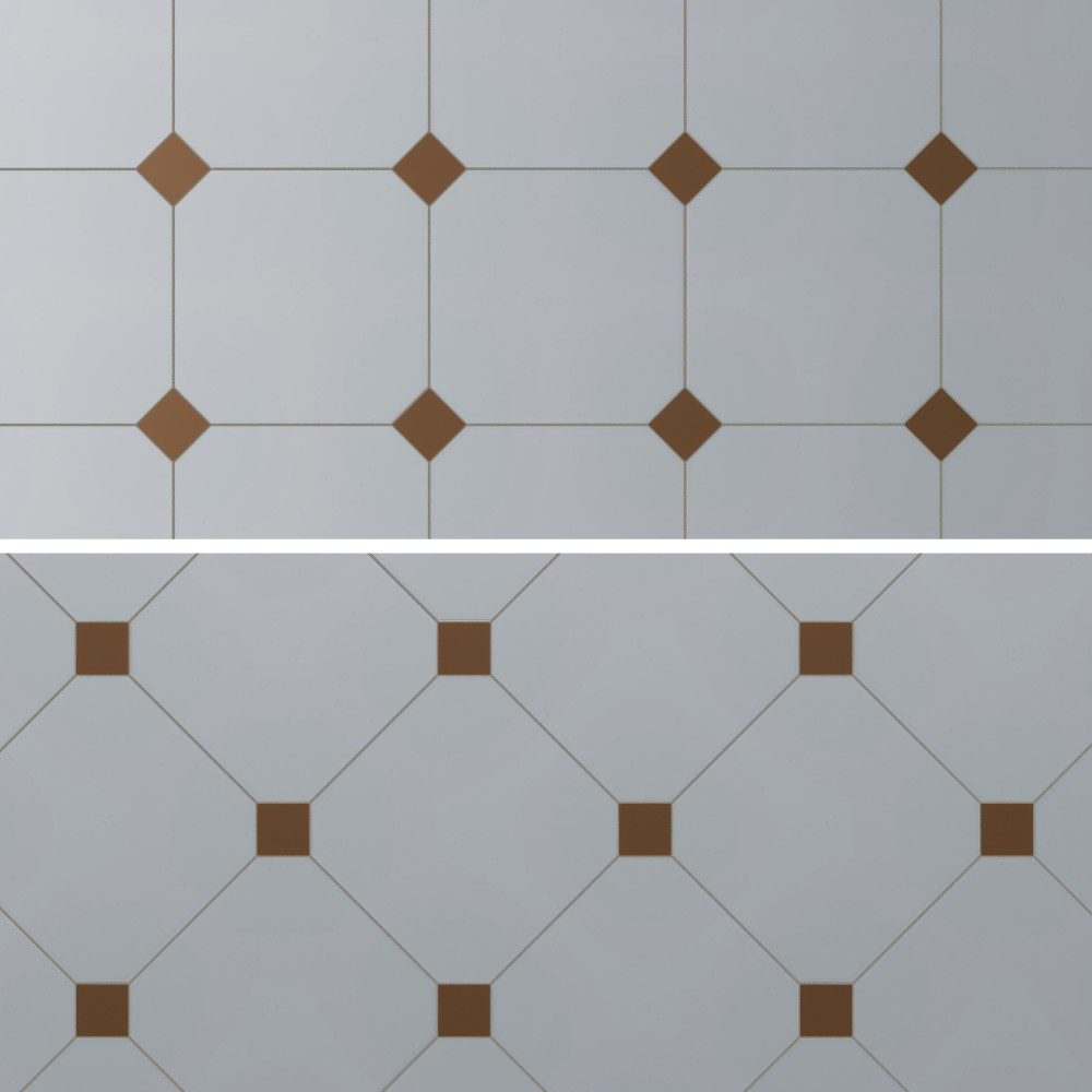 Vaudeville Octagon Humo with Taco Marron 7-7/8 in. x 7-7/8 in. Porcelain Floor and Wall Tile