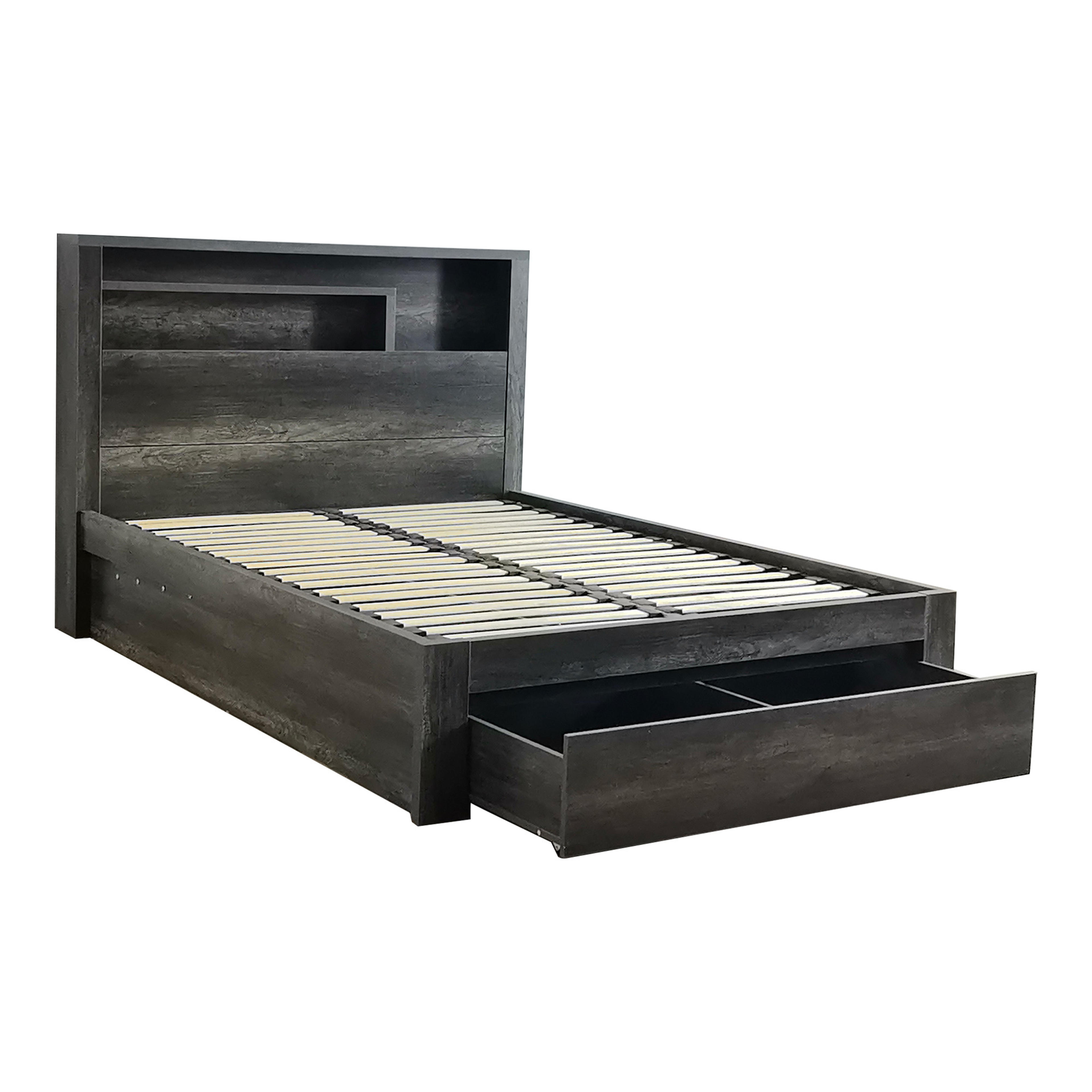 Product image of the  Bellevue Bed Frame, Front Slat Gas Lift & End Drawer Base, Charcoal from Forty Winks