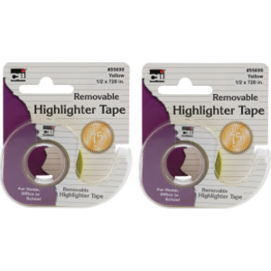 Removable Highlighter Tape, Yellow, 0.5x720 in, 2 Pack