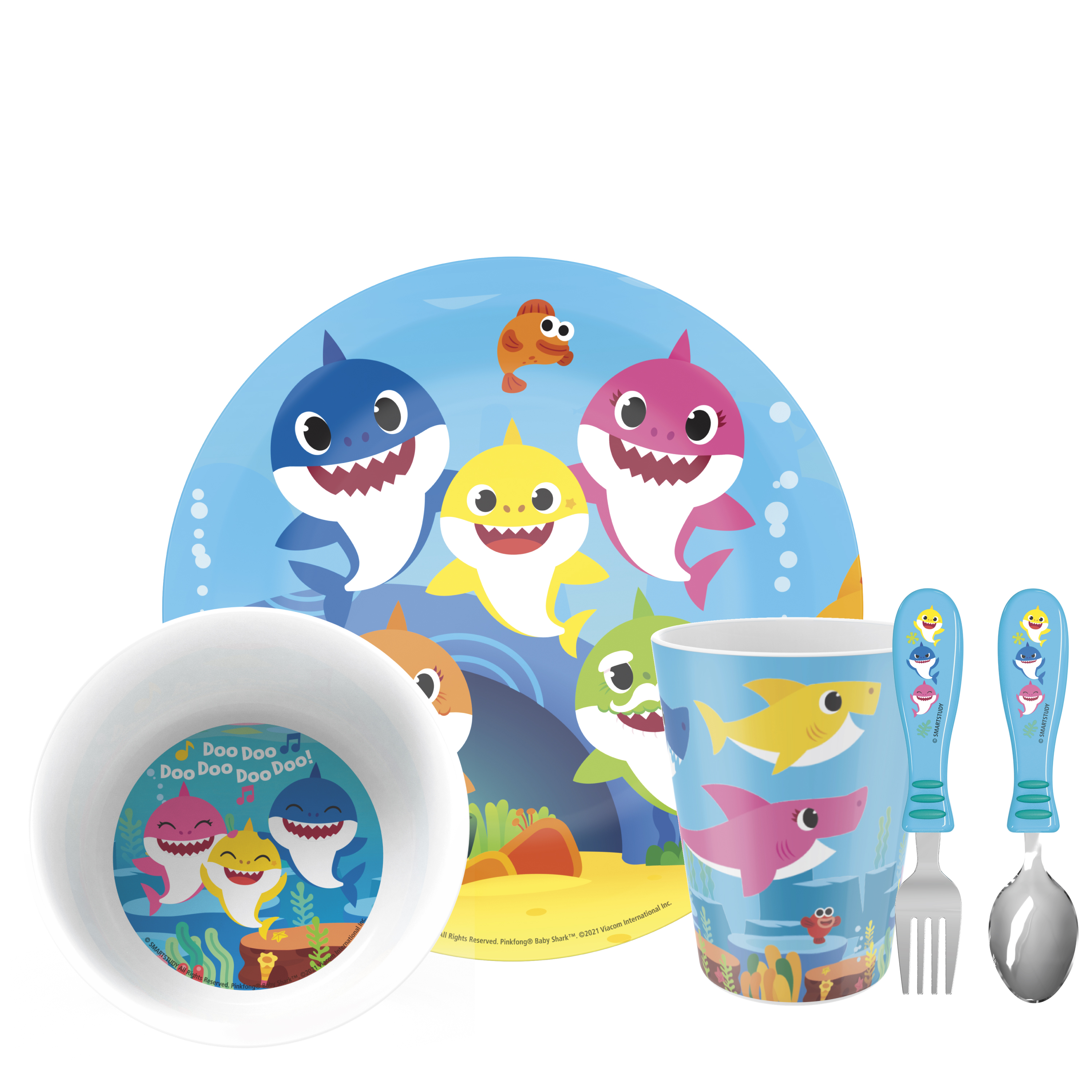 Pinkfong Kids Plate, Bowl, Tumbler and Flatware Set, Baby Shark, 5-piece set slideshow image 1