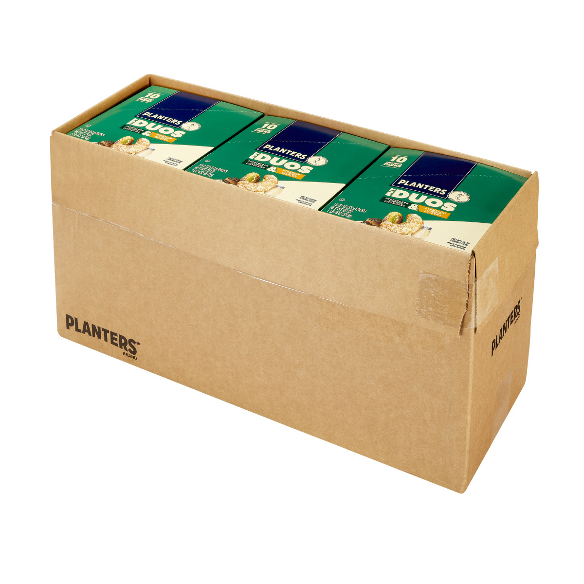 PLANTERS(r) Nut Duos Peppercorn Pistachios and Parmesan Cashews, 6-10 Piece . C1RM - Front Right Open Case (Hi Res)