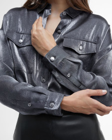 Della Satin Long-Sleeved Shirt Chrome