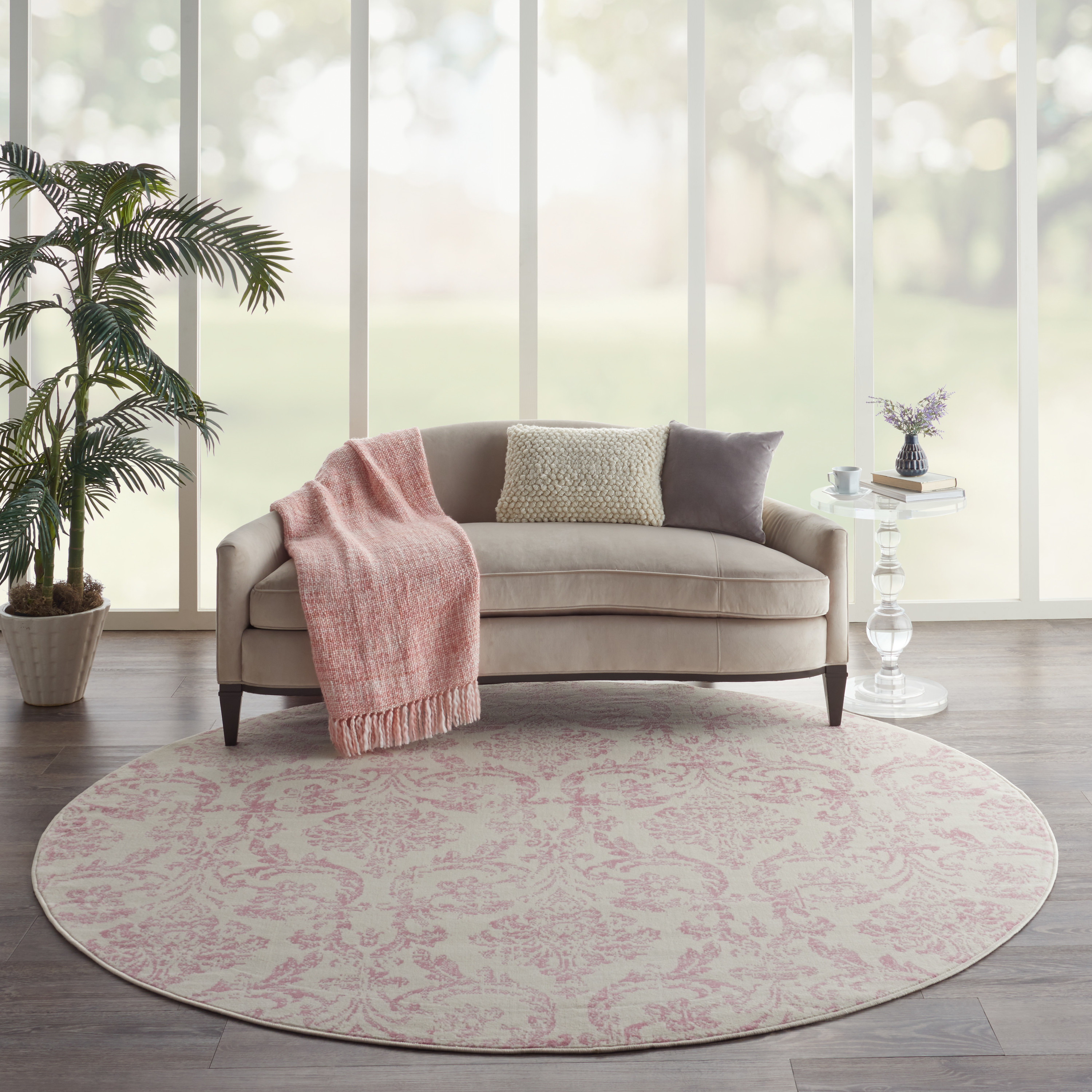 Nourison Jubilant 8' x Round Ivory Pink Vintage Indoor Rug