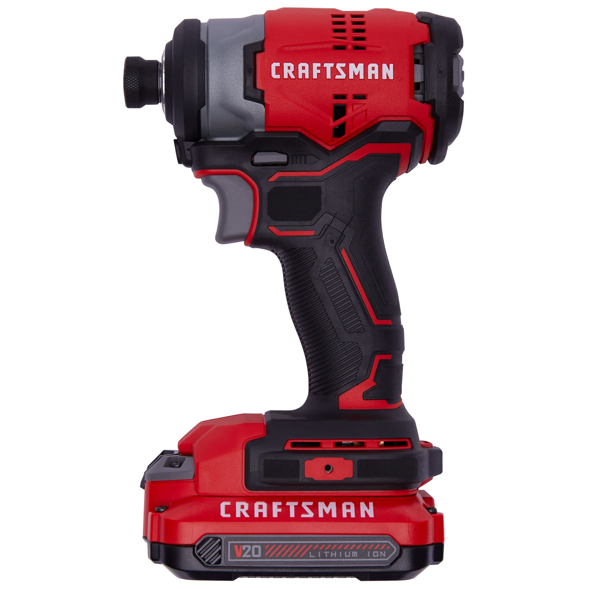 Side view of Craftsman 20V Max ¼ in. Brushless Cordless Impact Driver.