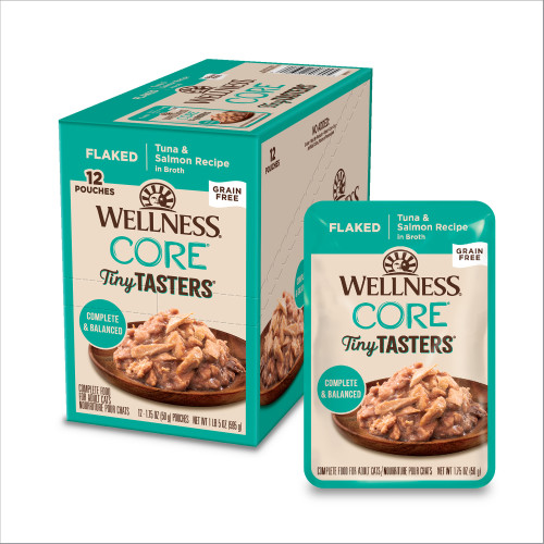 Wellness CORE Tiny Tasters Flaked Tuna & Salmon Front packaging