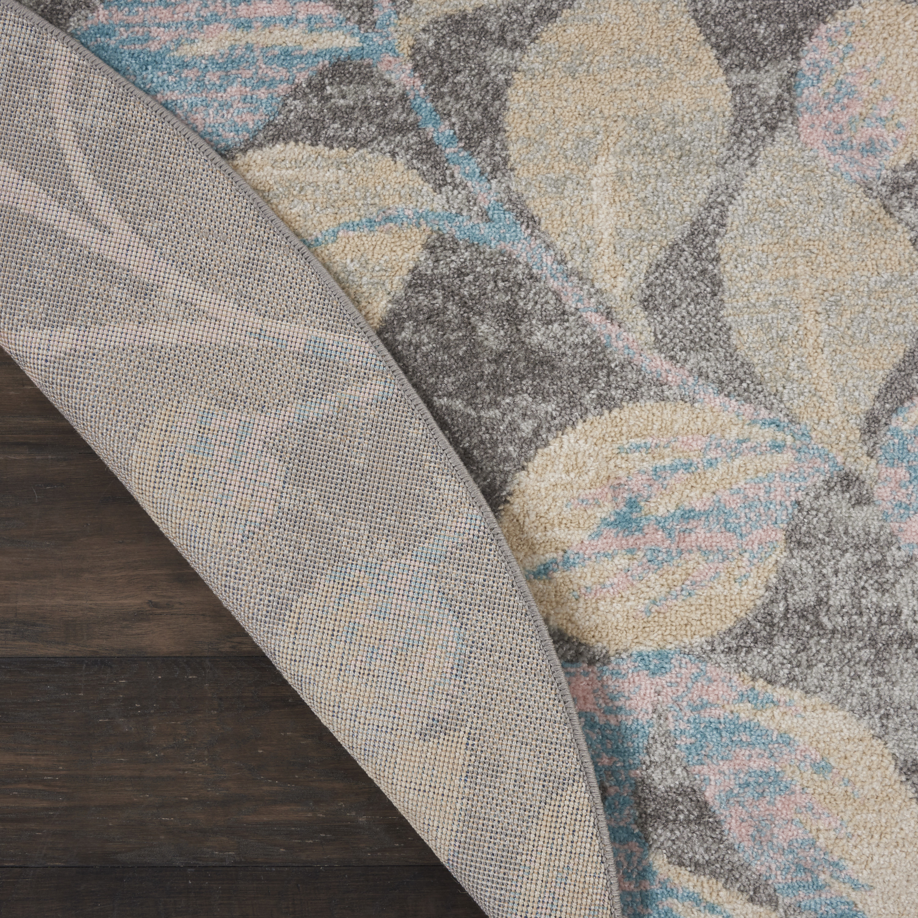 Nourison Tranquil 5'3" x Round Grey Beige Farmhouse Indoor Rug