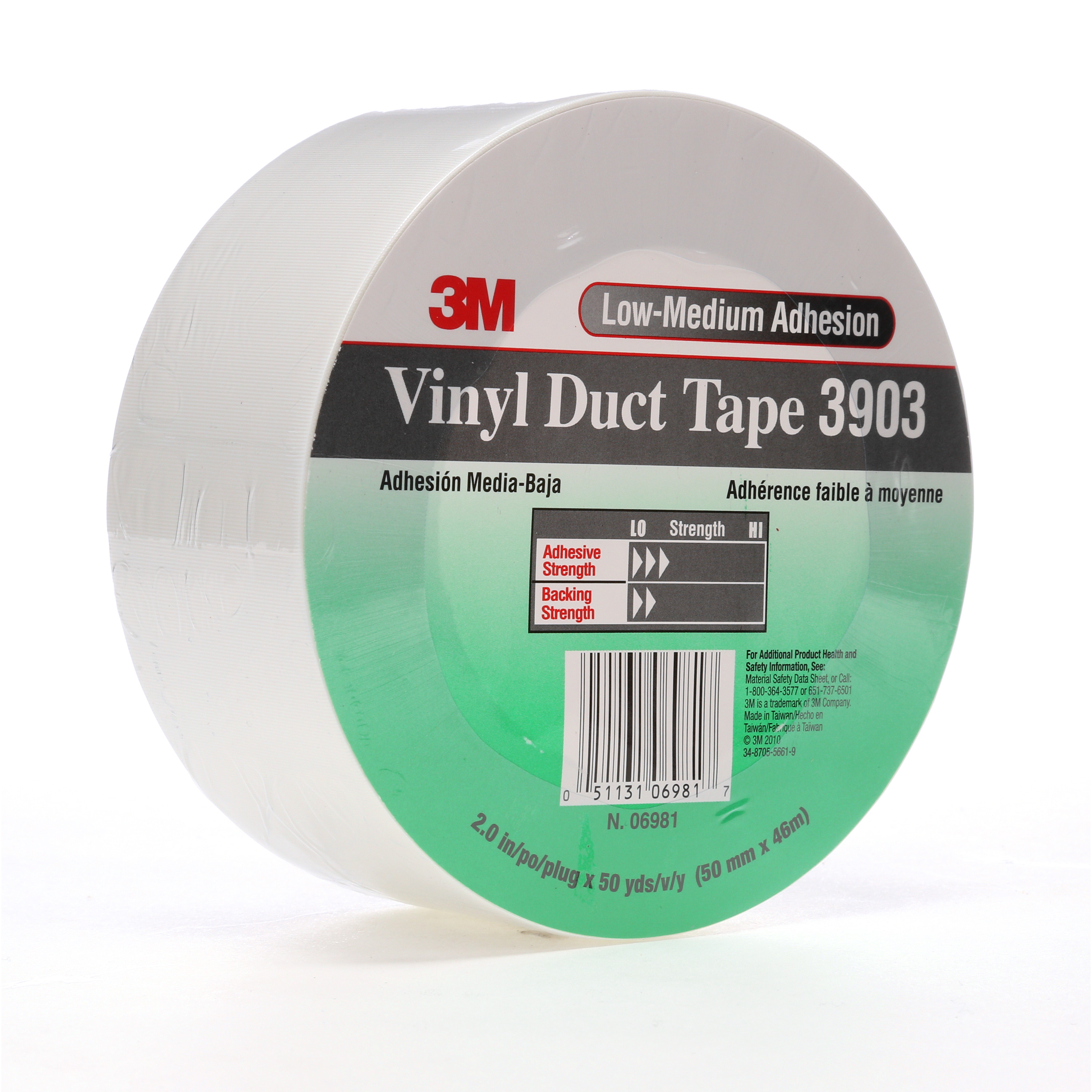 3M™ Vinyl Duct Tape 3903, White, 2 in x 50 yd, 6.5 mil, 24 per case,
Individually Wrapped Conveniently Packaged