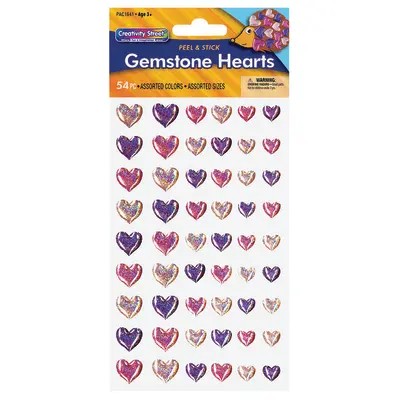 Creativity Street  Peel and Stick Gemstone Stickers, Hearts,  Assorted Sizes, 54 Pieces