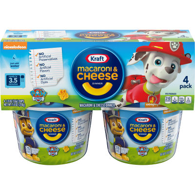 Kraft Macaroni & Cheese Easy Microwavable Dinner Nickelodeon Paw Patrol Pasta, 4 ct Pack 1.9 oz Cups