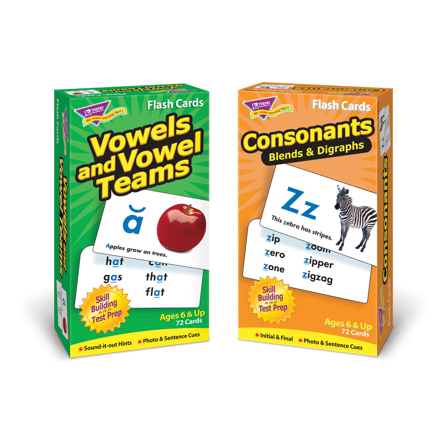 Vowels and Consonants Skill Drill Flash Cards, 2 Pack of 72 Cards, 144 Cards Total
