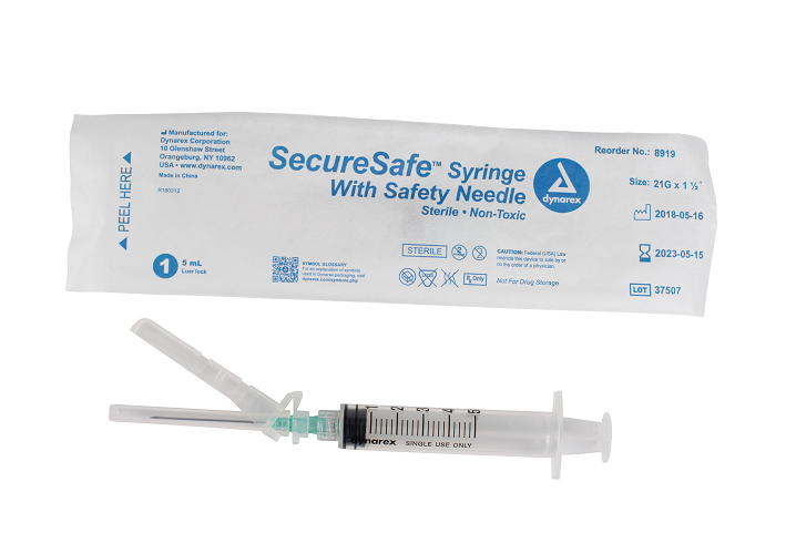 SecureSafe™ Syringe with Safety Needle - 5cc - 21G, 1.5