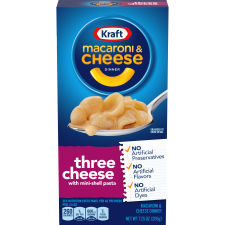 Kraft Three Cheese Macaroni & Cheese Dinner with Mini-Shell Pasta, 7.25 oz Box
