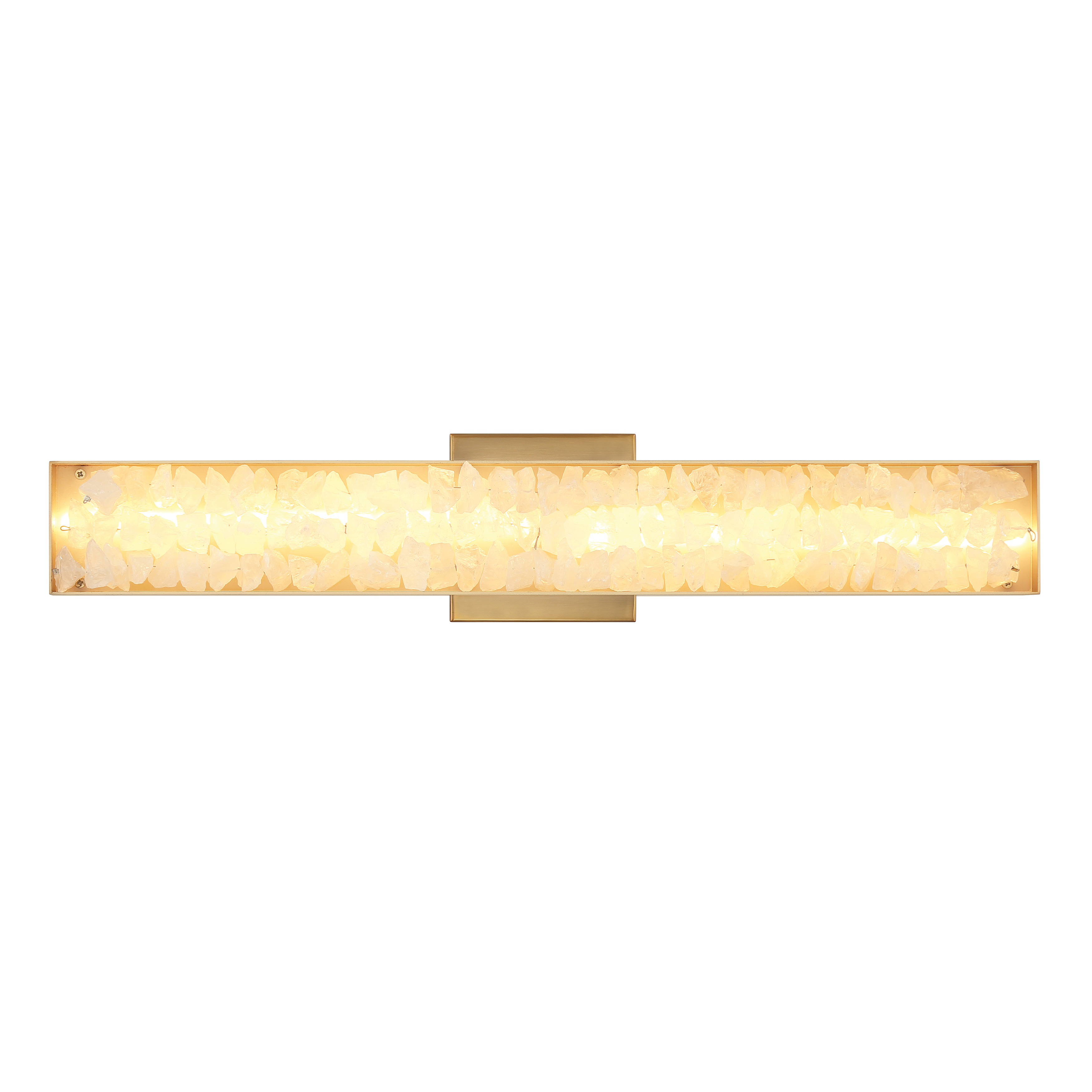 The Divinely wall sconce combines contemporary brass finish with natural quartz crystalline accents for sophisticated ambient lighting. ADA-compliant design with integrated LED technology delivers 1881 lumens at 93 CRI. - alternate view