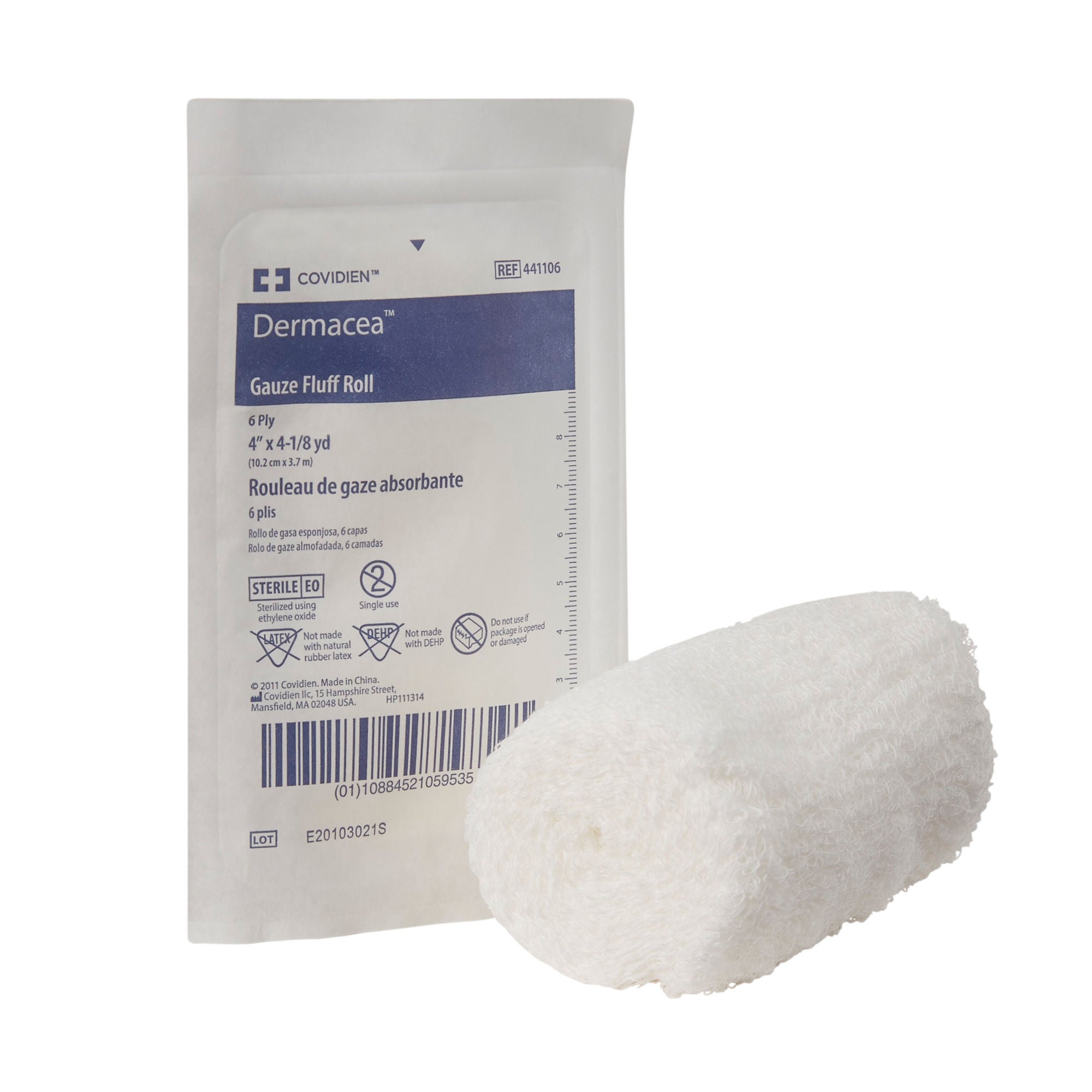 Dermacea™ Sterile Fluff Bandage Roll, 4 Inch x 4-1/8 Yard, Six-Ply