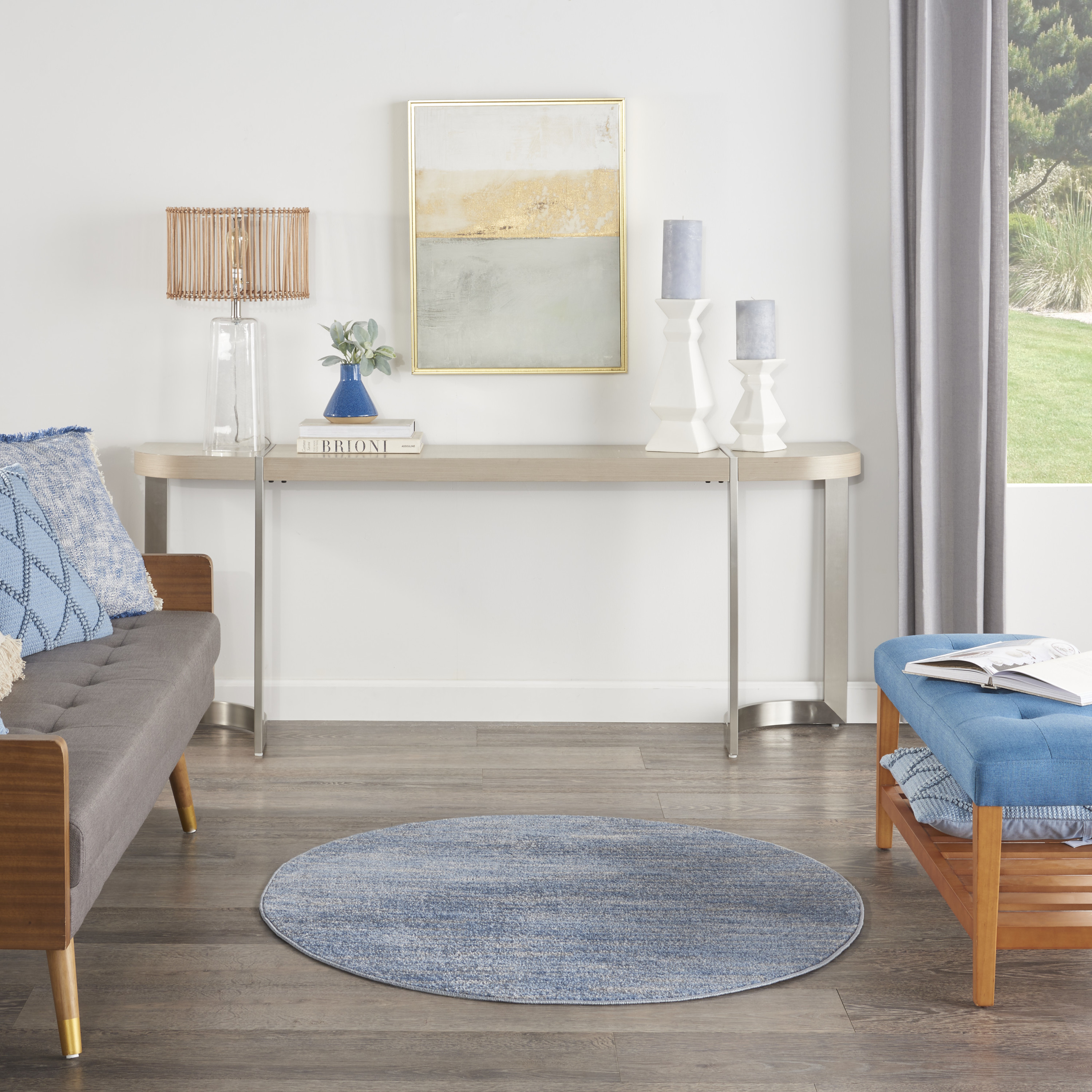 Nourison Nourison Essentials 4' x Round Blue Grey Outdoor Rug