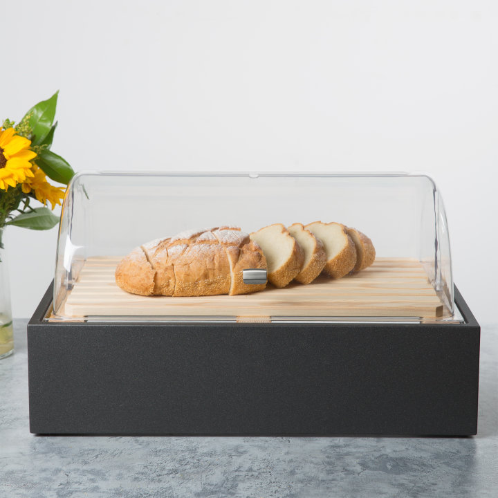 Full-size acrylic rolltop cover for cubic display cutting board or display platter