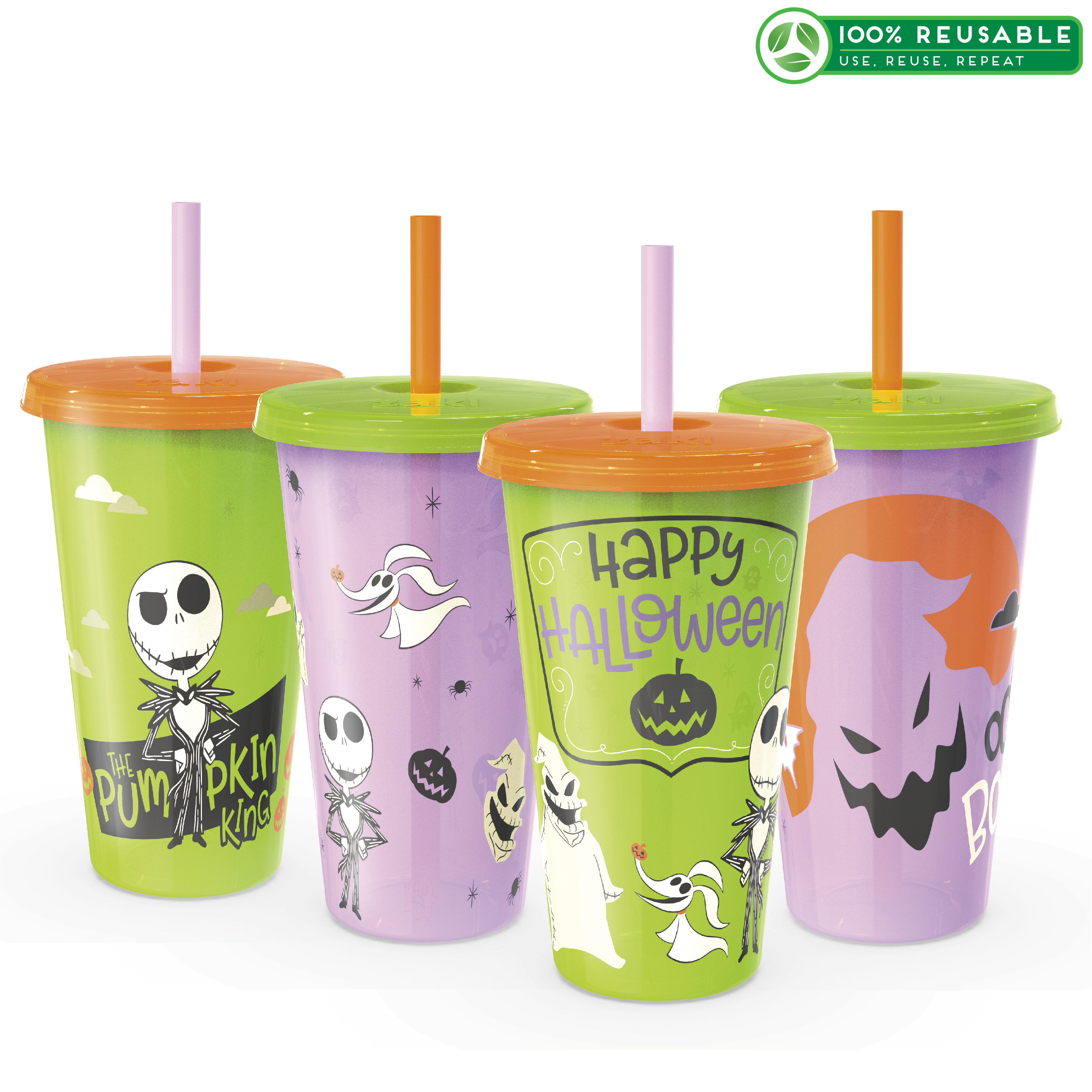 The Nightmare Before Christmas 24 ounce Reusable Plastic Kids Tumbler, Jack Skellington, Oogie Boogie & Zero, 4-piece set slideshow image 1 The Nightmare Before Christmas 24 ounce Reusable Plastic Kids Tumbler, Jack Skellington, Oogie Boogie & Zero, 4-piece set slideshow image 1