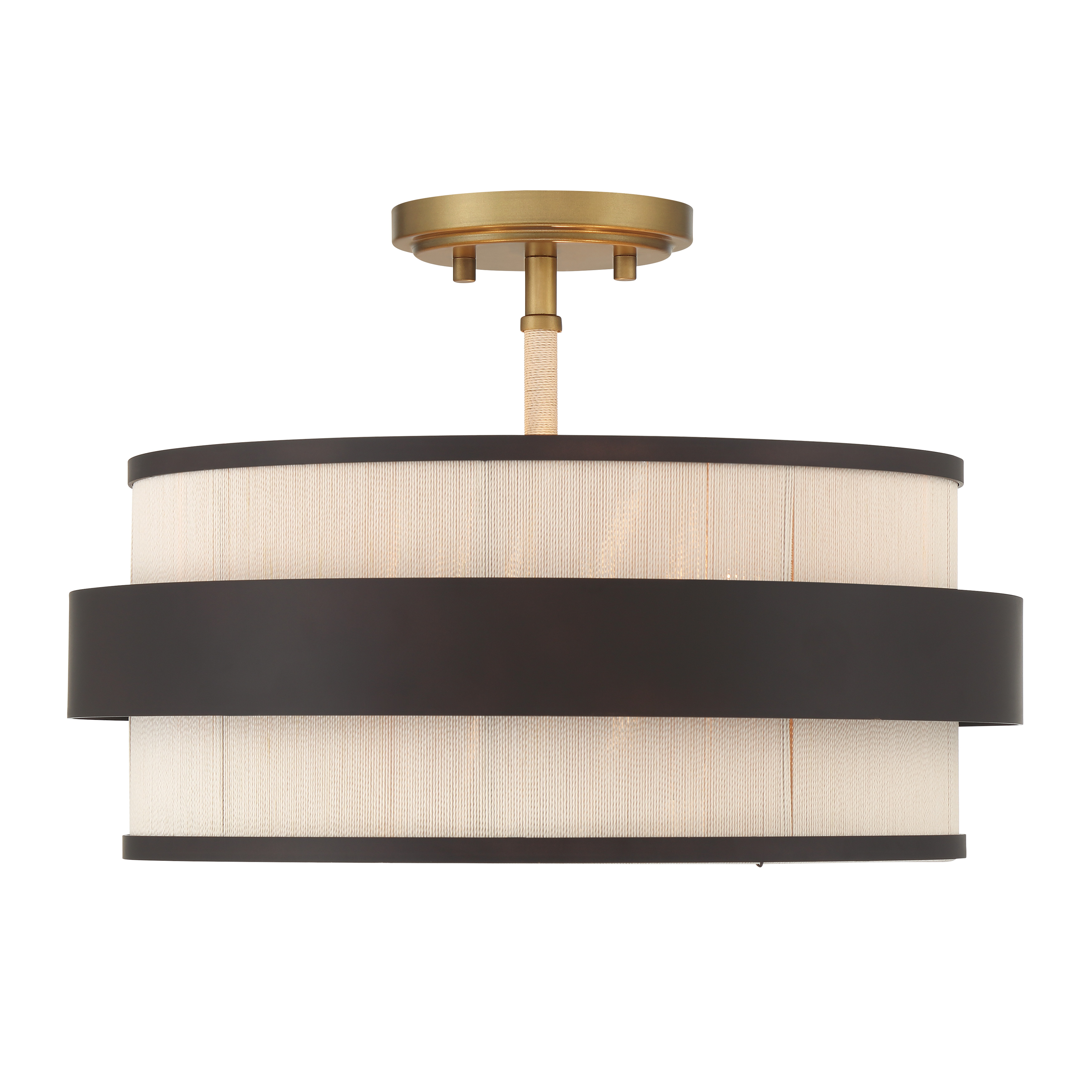 The Harbor Wrap brings nautical charm with its distinctive tan cotton thread shade wrapped around a dark bronze frame. At 16" wide, it's perfectly sized for smaller spaces needing ambient lighting with coastal character. - alternate view
