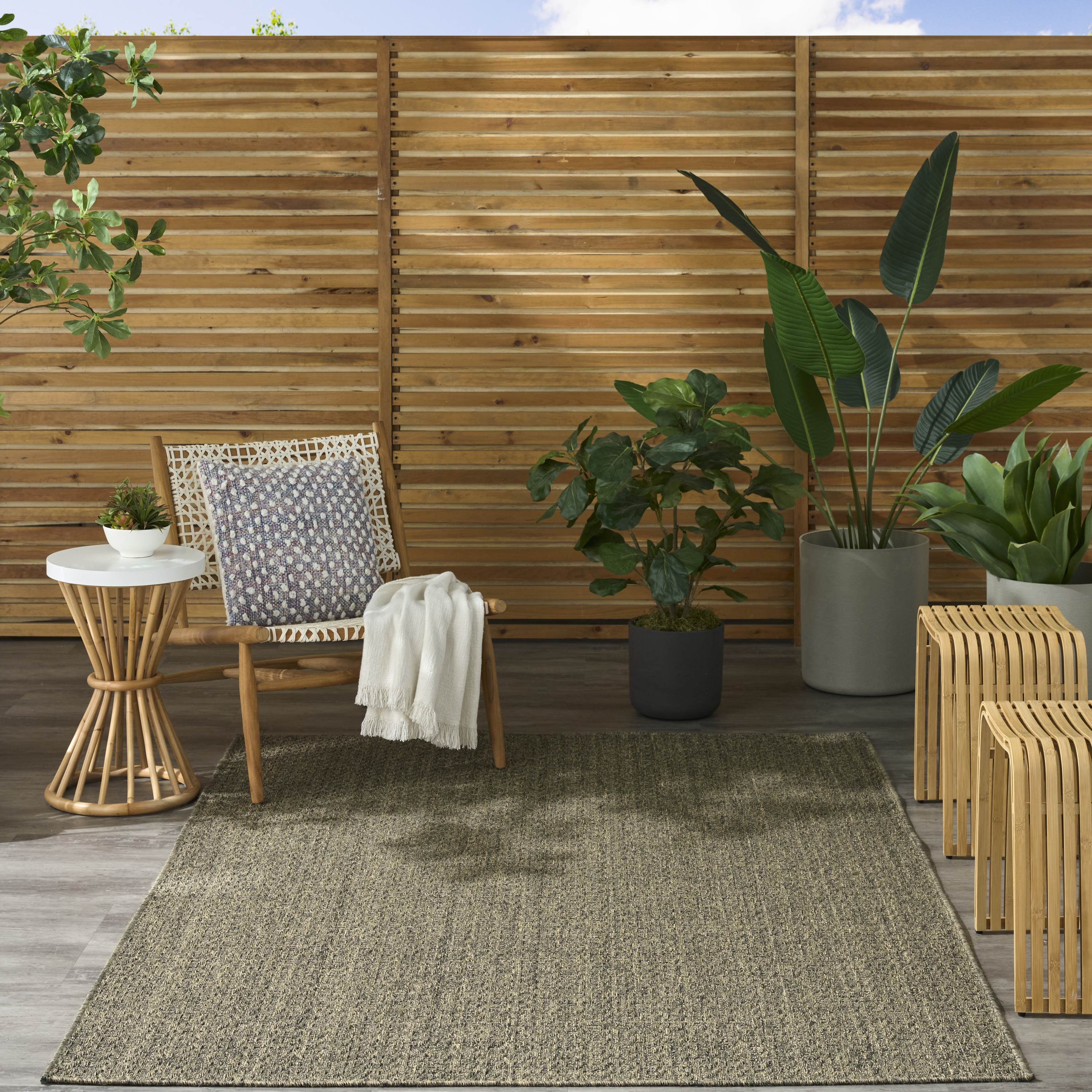Nourison Tulum 5'3" x 7' Olive Outdoor Rug