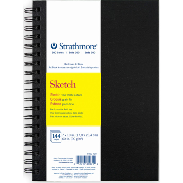 300 Series Sketch Paper Art Book, Black Hardcover & Side Wire Binding, 72 Sheets, White, 7x10 inch
