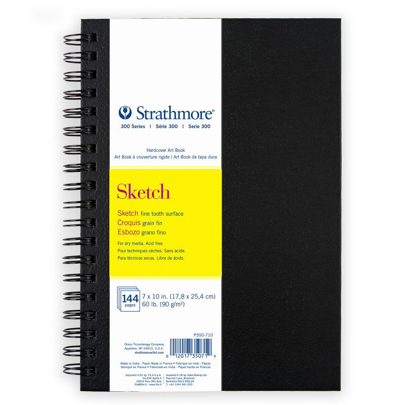 300 Series Sketch Paper Art Book, Black Hardcover & Side Wire Binding, 72 Sheets, White, 7x10 inch