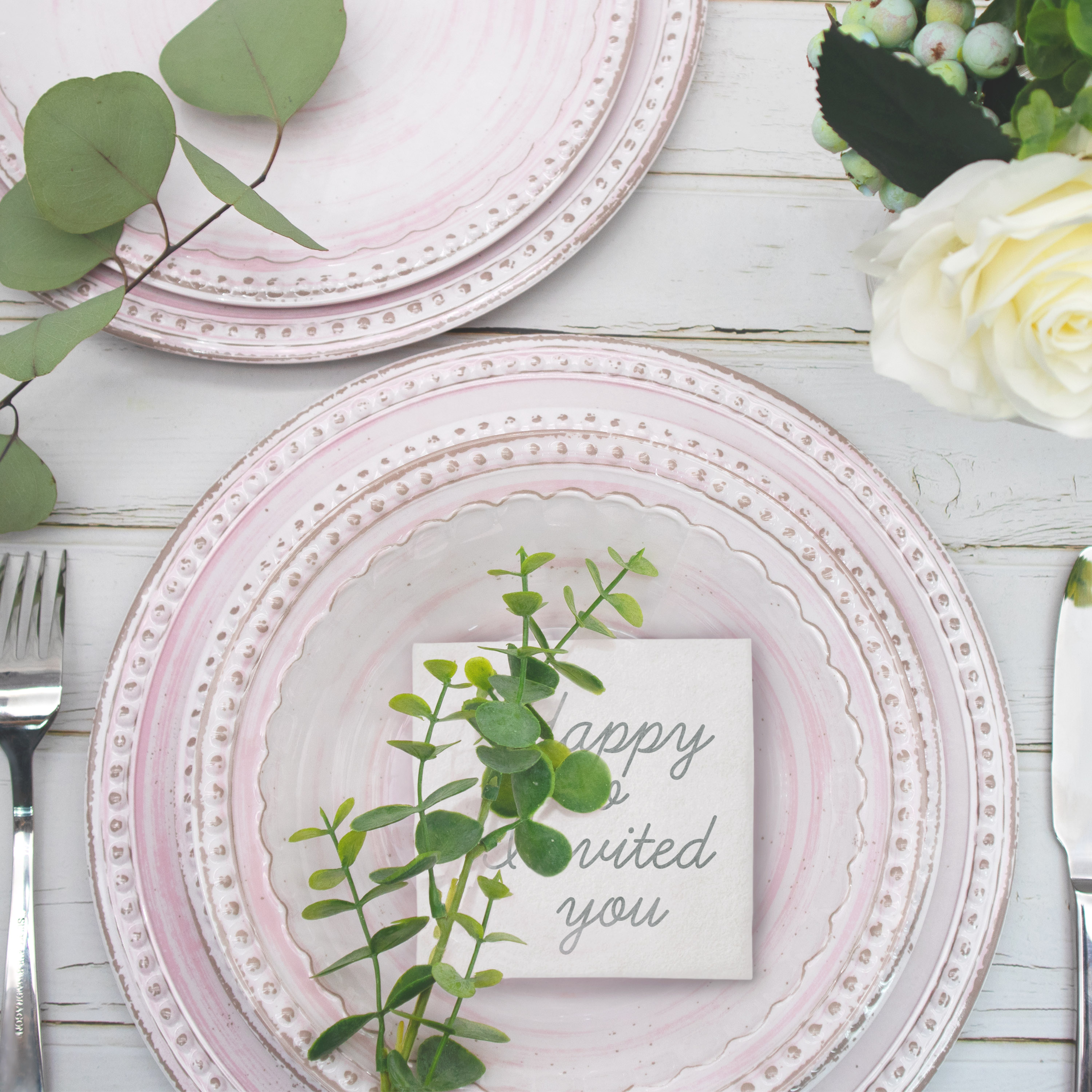 French Country Plate & Bowl Sets, Pink, 12-piece set slideshow image 3 French Country Plate & Bowl Sets, Pink, 12-piece set slideshow image 3