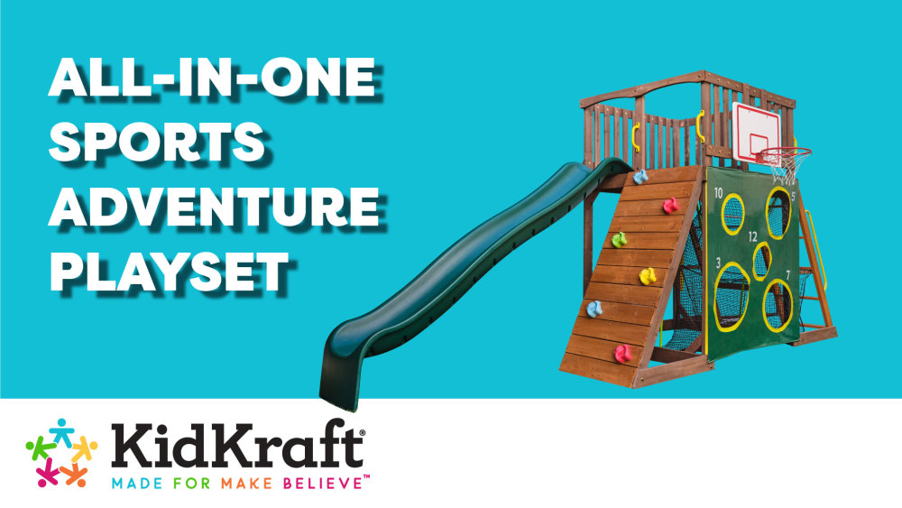 KidKraft AllinOne Sports Adventure Wooden Outdoor Playset with Rock