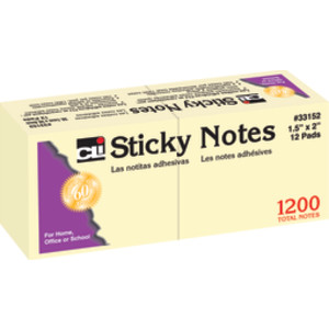 Sticky Notes, 1.5" x 2", Yellow, 100 Sheets/Pad, 12 Pads