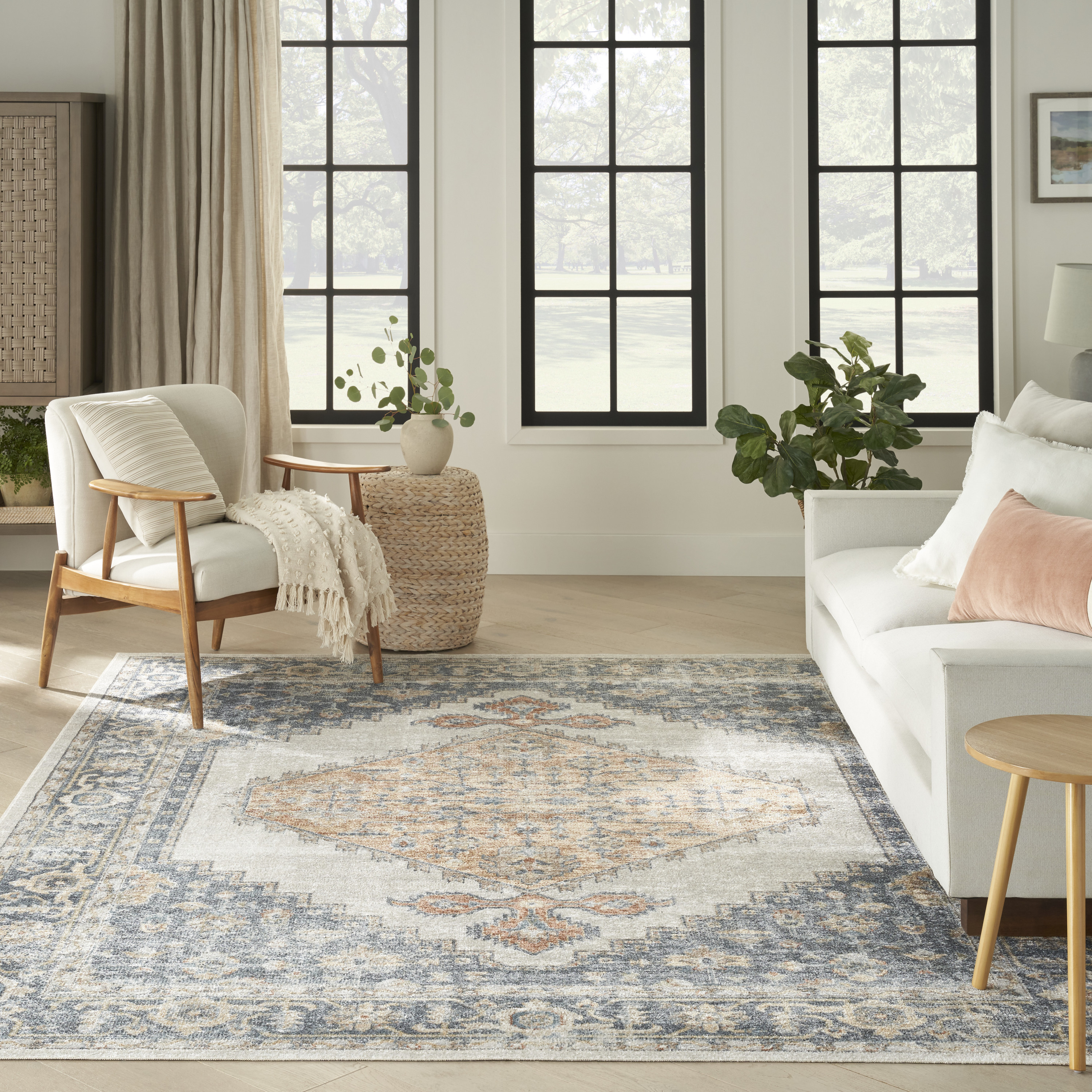 Nourison Astra Machine Washable 9' x 12' Grey Gold Vintage Indoor Rug