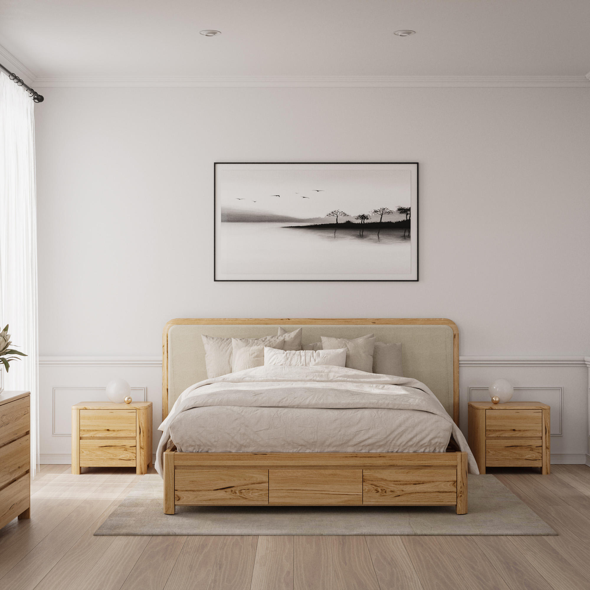 Lifestyle image of the  Tate Bedside Table (2 Drawer), Natural from Forty Winks