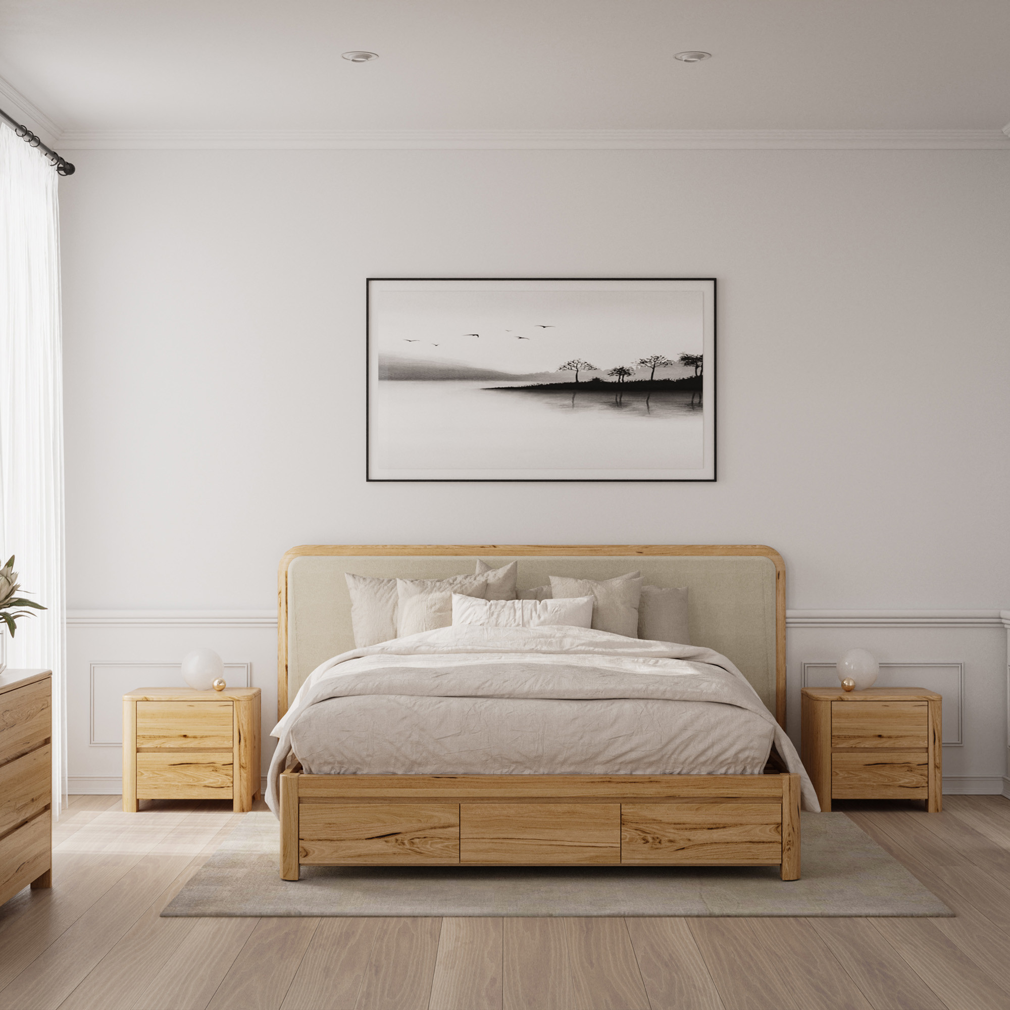 Lifestyle image of the Tate Bedside Table (2 Drawer), Natural from Forty Winks