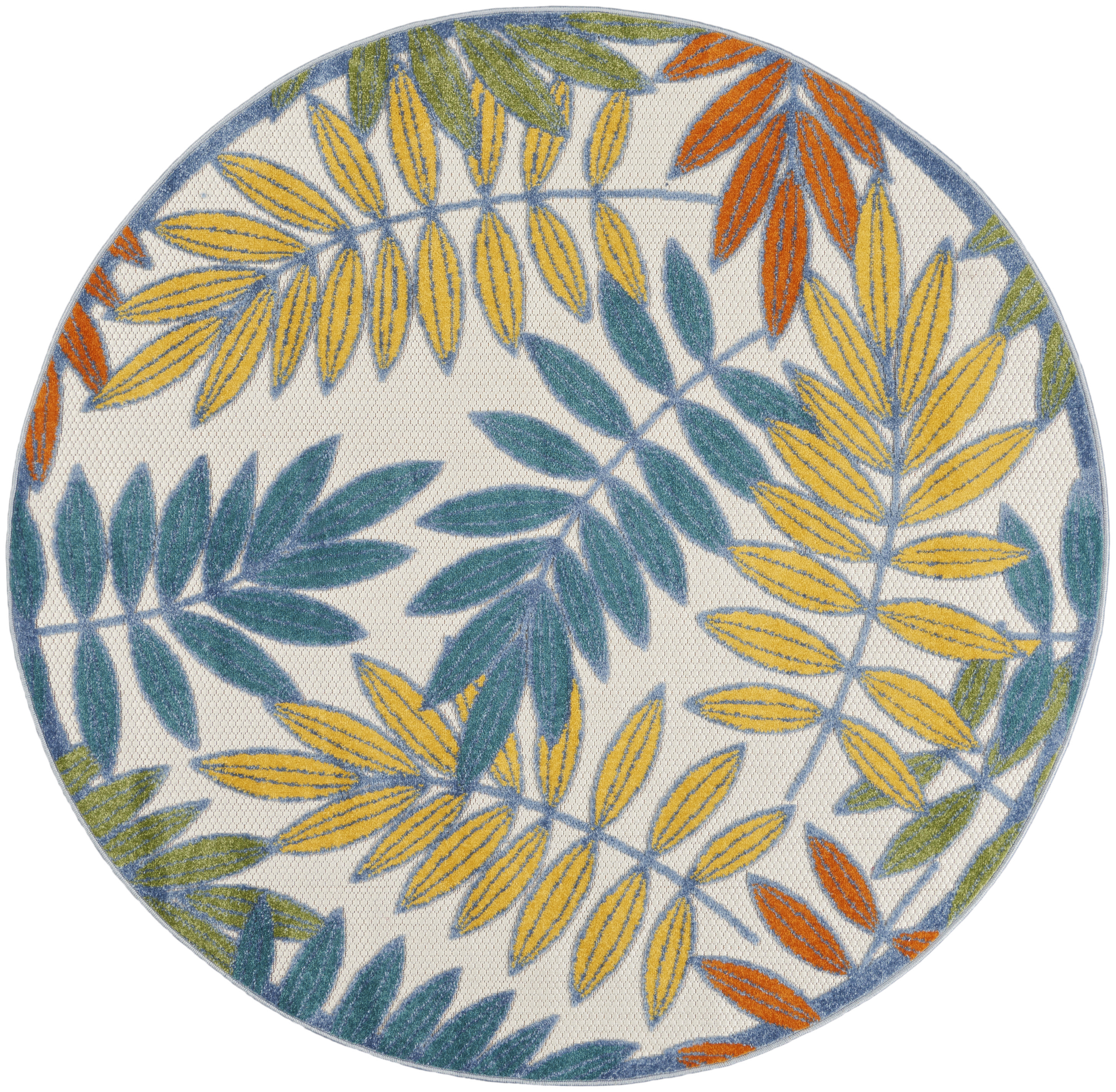 Nourison Aloha 4' x Round Ivory Multicolor Tropical Rug