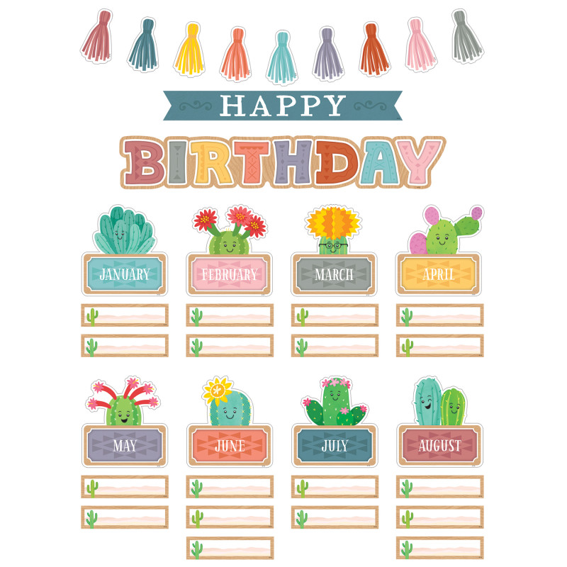 Happy Cactus Crew Happy Birthday Mini Bulletin Board Set, 59 Pieces