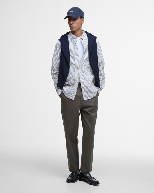 Cresswell Seersucker Tailored Long-Sleeved Shirt Stone