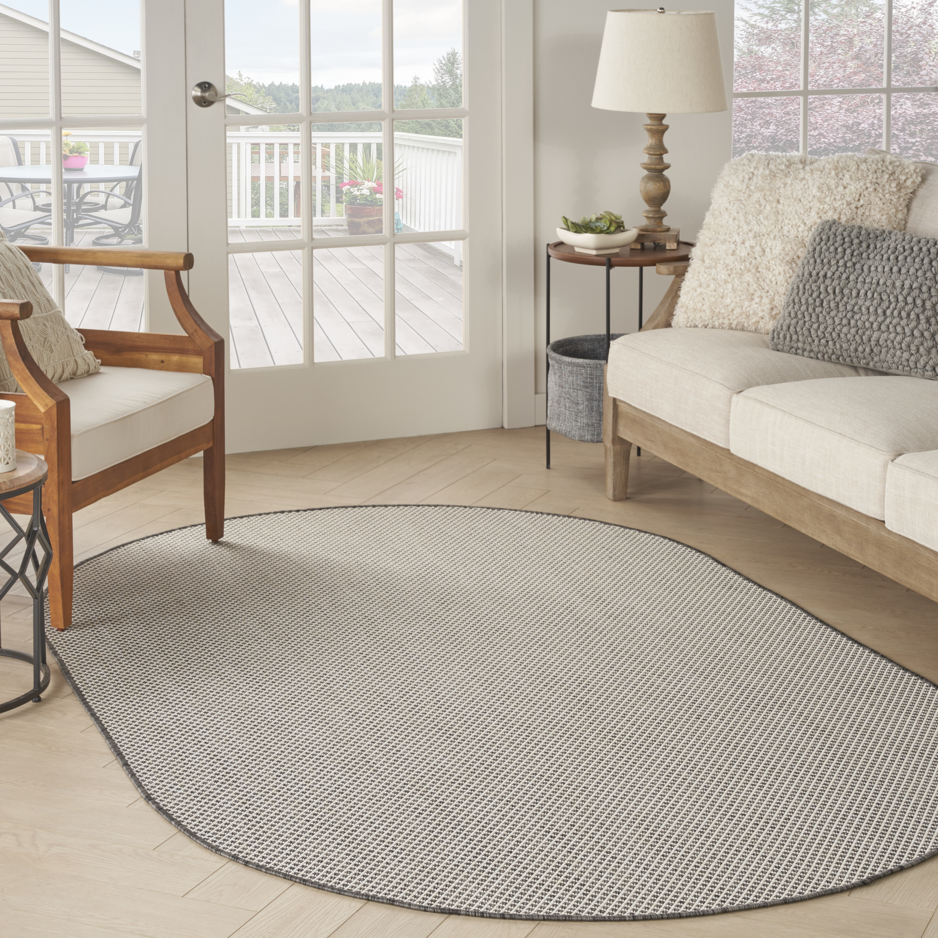 Nourison Courtyard 5' x 8' Oval Ivory Charcoal Modern Rug