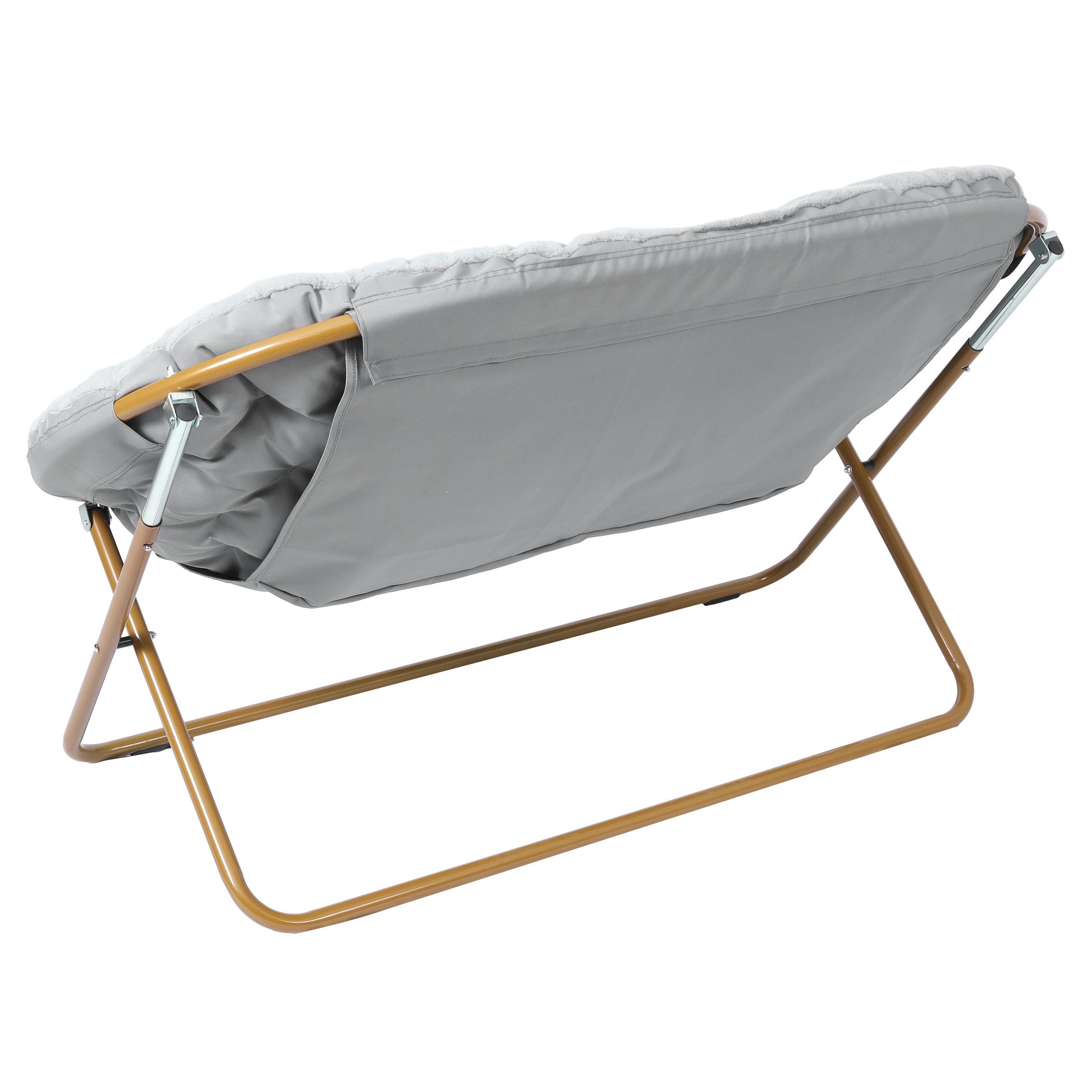Janey Folding Double Saucer Chair in Gray Faux Fur with a Soft Gold Steel Fra... - Picture 10 of 47