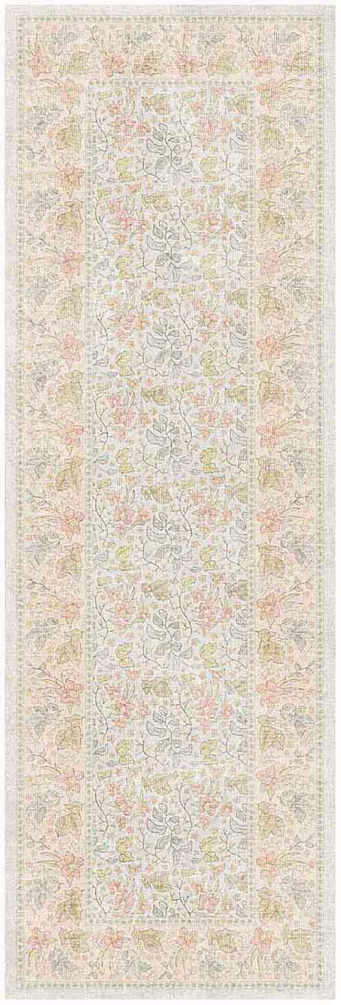Nourison Botanical Washables 2' x 6' Beige Multicolor Farmhouse Indoor Rug