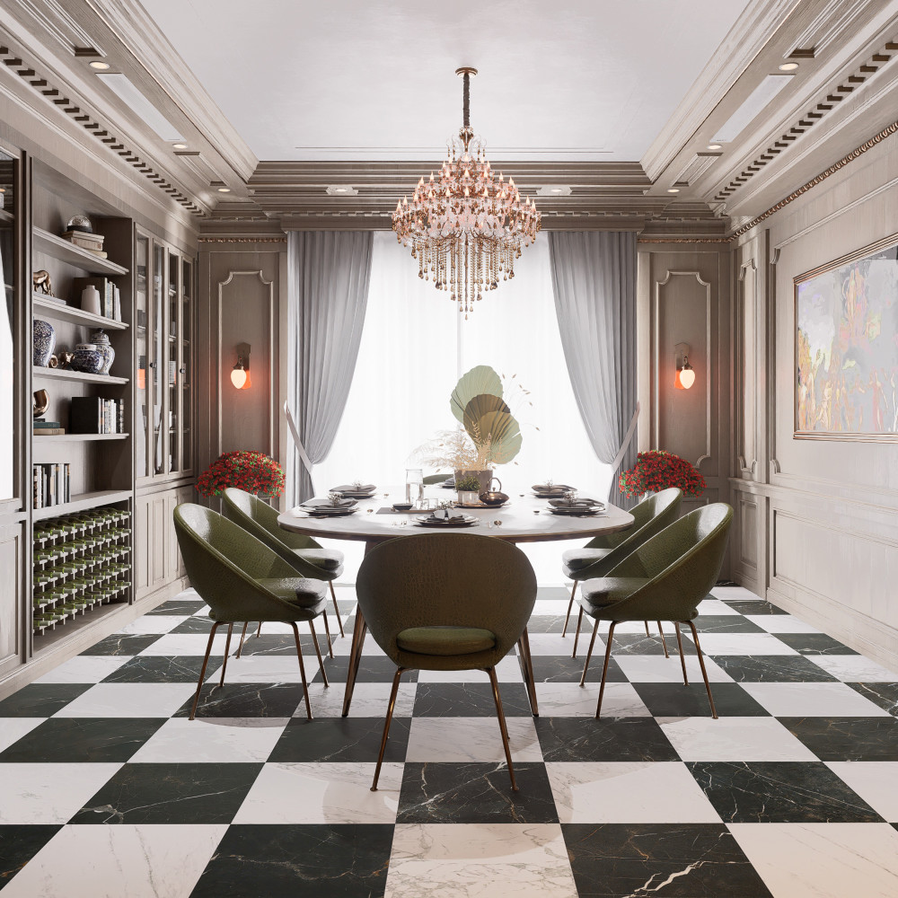 Reve Checker Blanc with Noir 23-1/2 in. x 23-1/2 in. Porcelain Floor and Wall Tile